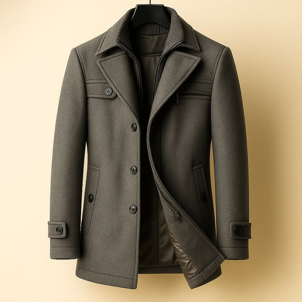 Elegant Windproof Men's Wool Coat
