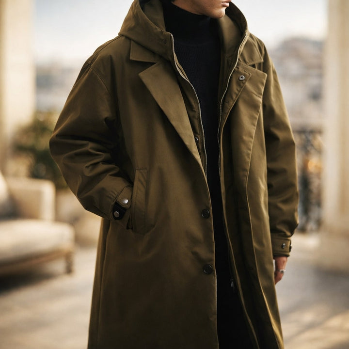 Windproof Layered Men's Hooded Coat