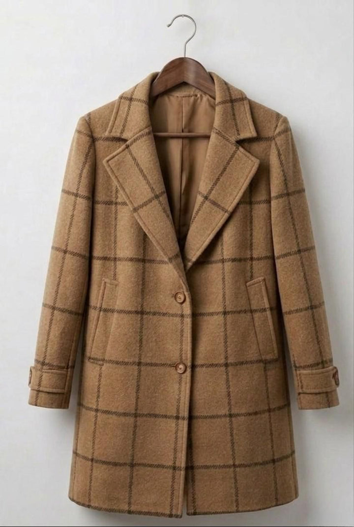 Elegant Timeless Women's Long Tweed Plaid Coat