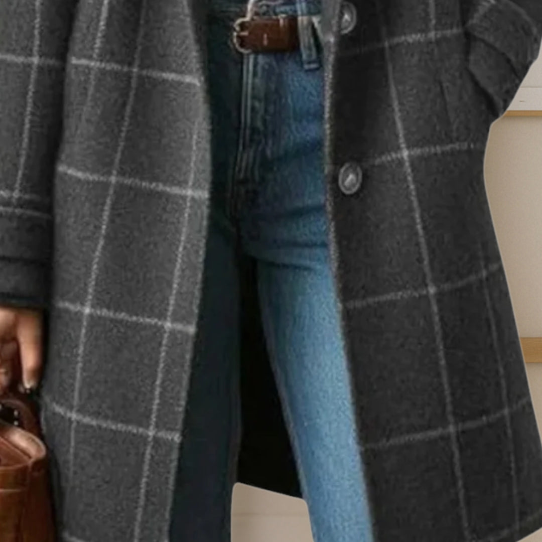 Elegant Timeless Women's Long Tweed Plaid Coat