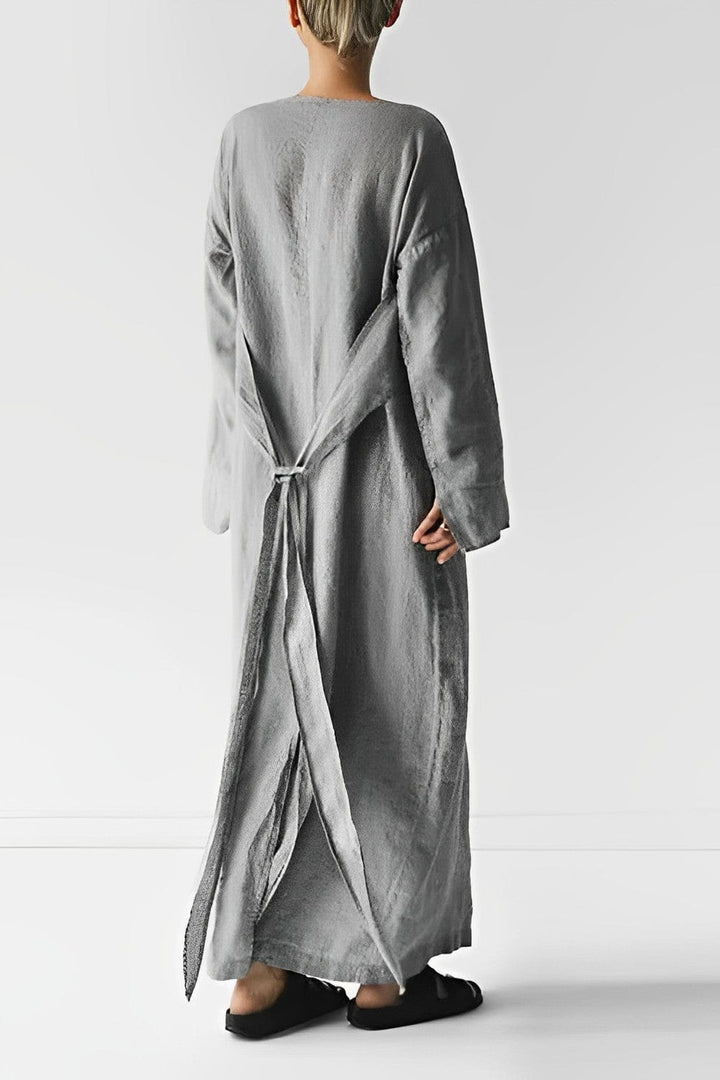Women | Long-sleeved maxi dress with boat neck and tie wais