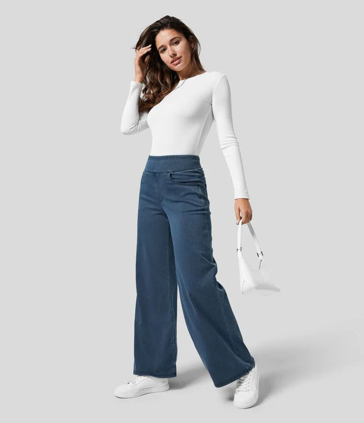 Women | Wide-leg high-waisted trousers, jeans with front and back pocket