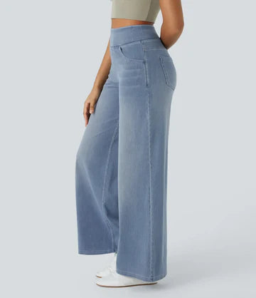 Women | Wide-leg high-waisted trousers, jeans with front and back pocket