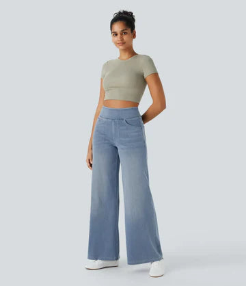 Women | Wide-leg high-waisted trousers, jeans with front and back pocket