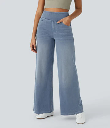 Women | Wide-leg high-waisted trousers, jeans with front and back pocket