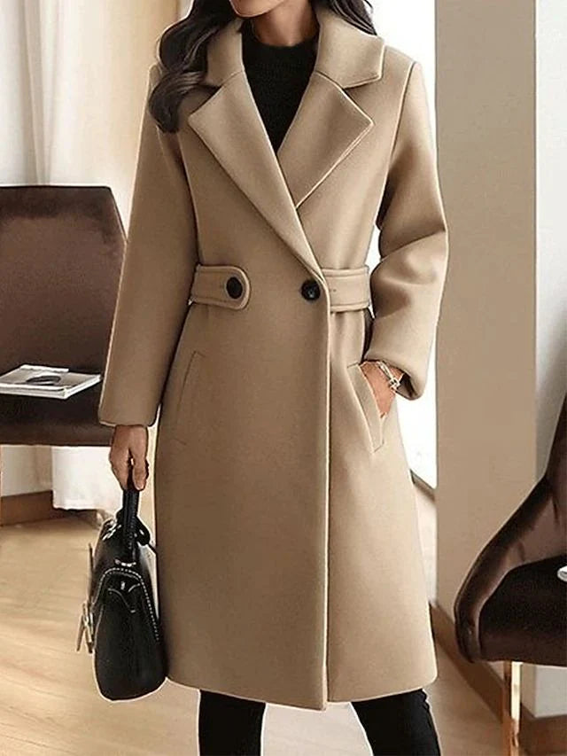 Women's Coat with Waist Straps and Buttons