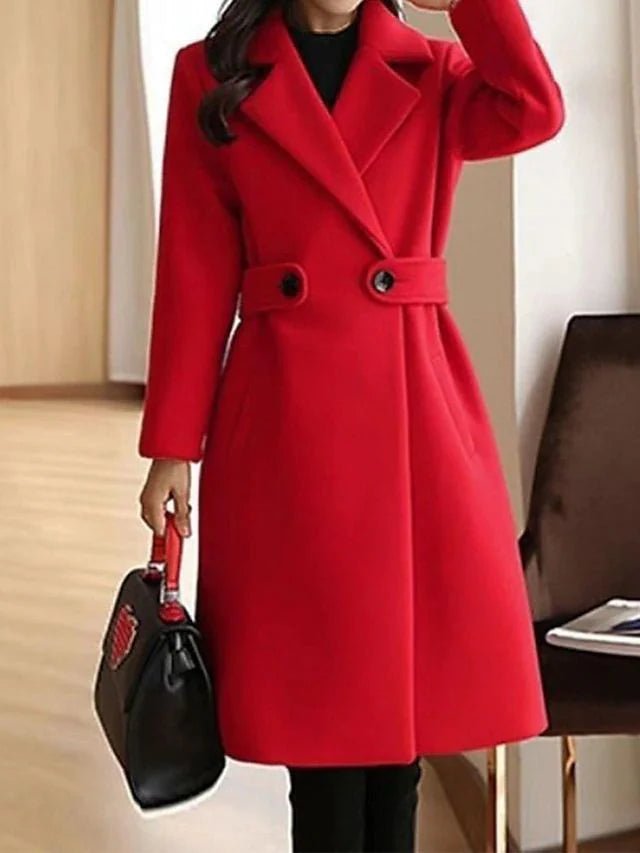 Women's Coat with Waist Straps and Buttons