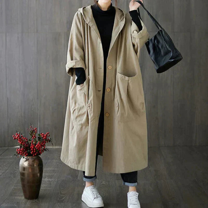 Women's Hooded Jacket with Button Closure