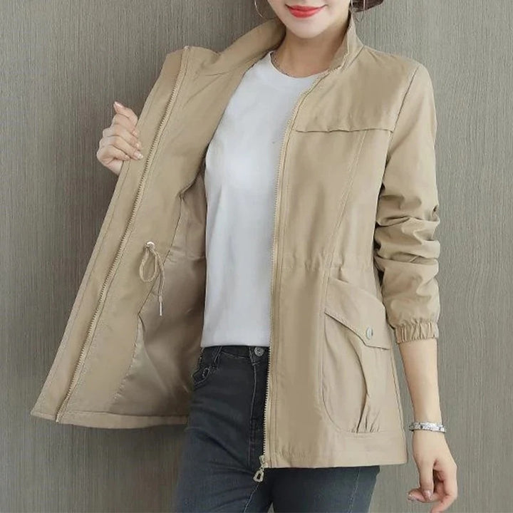Women's Jacket with Zipper and Drawstring Waist