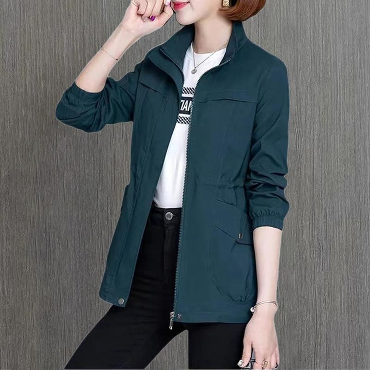 Women's Jacket with Zipper and Drawstring Waist