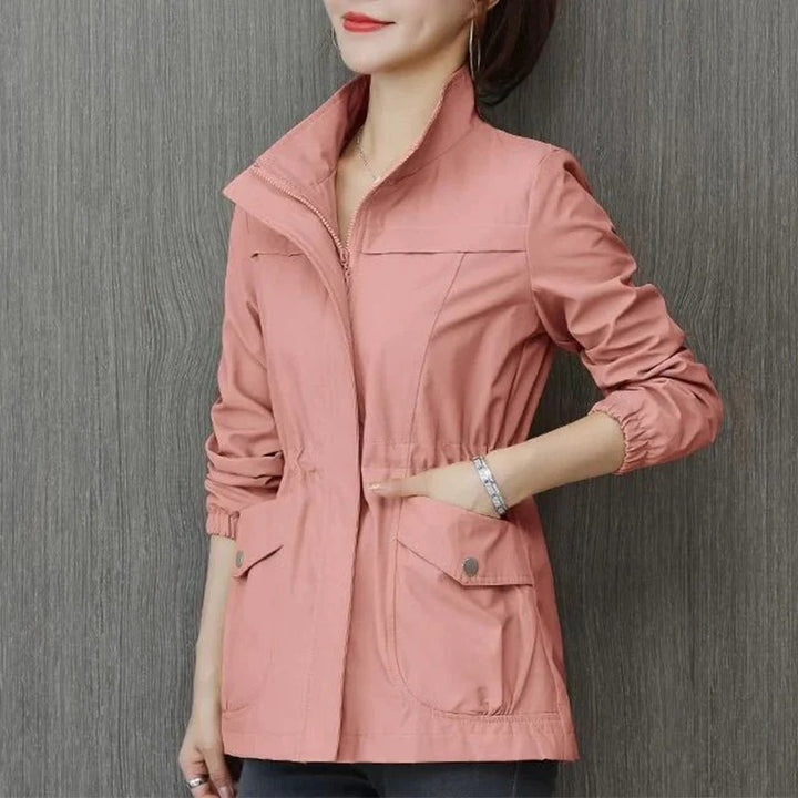 Women's Jacket with Zipper and Drawstring Waist