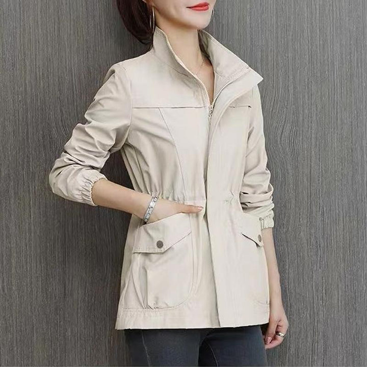Women's Jacket with Zipper and Drawstring Waist