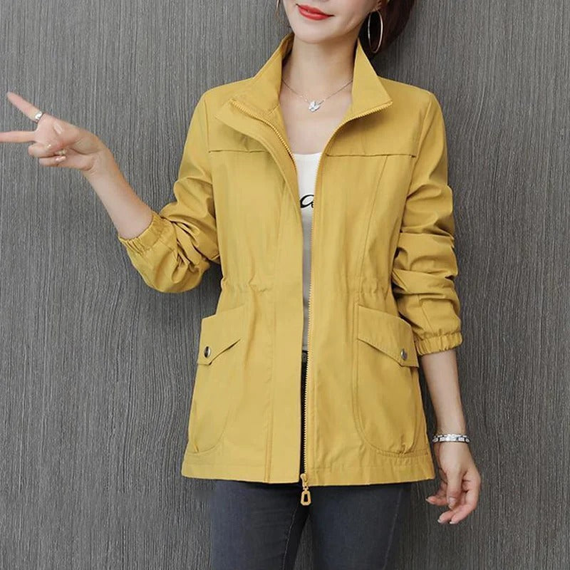 Women's Jacket with Zipper and Drawstring Waist