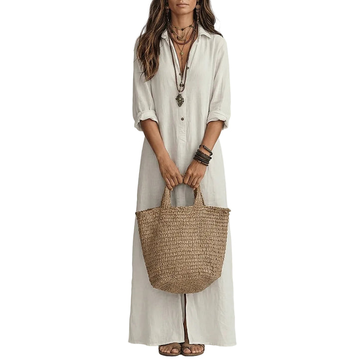 Women’s Button-Front Maxi Shirt Dress White