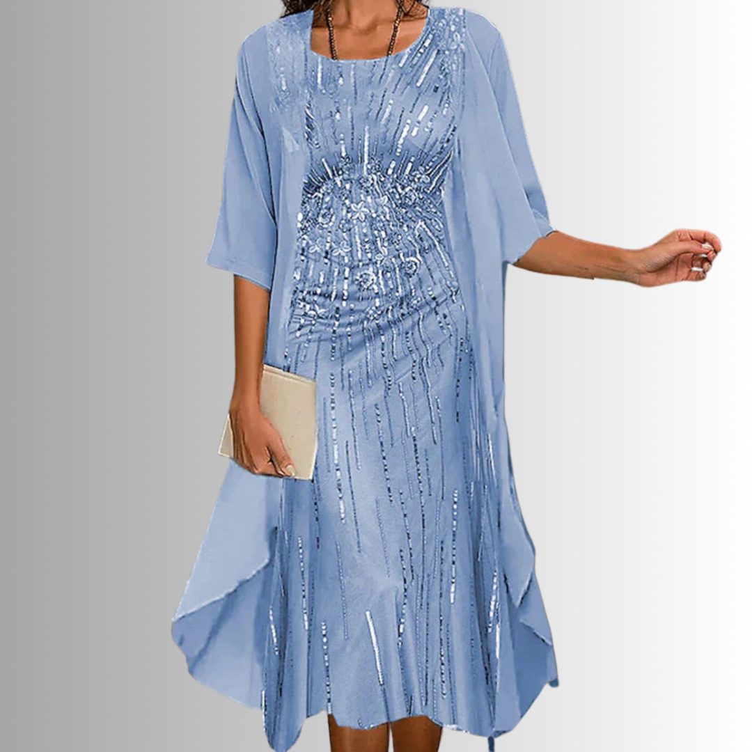 Women’s Floral Midi Dress and Overlay Set Blue