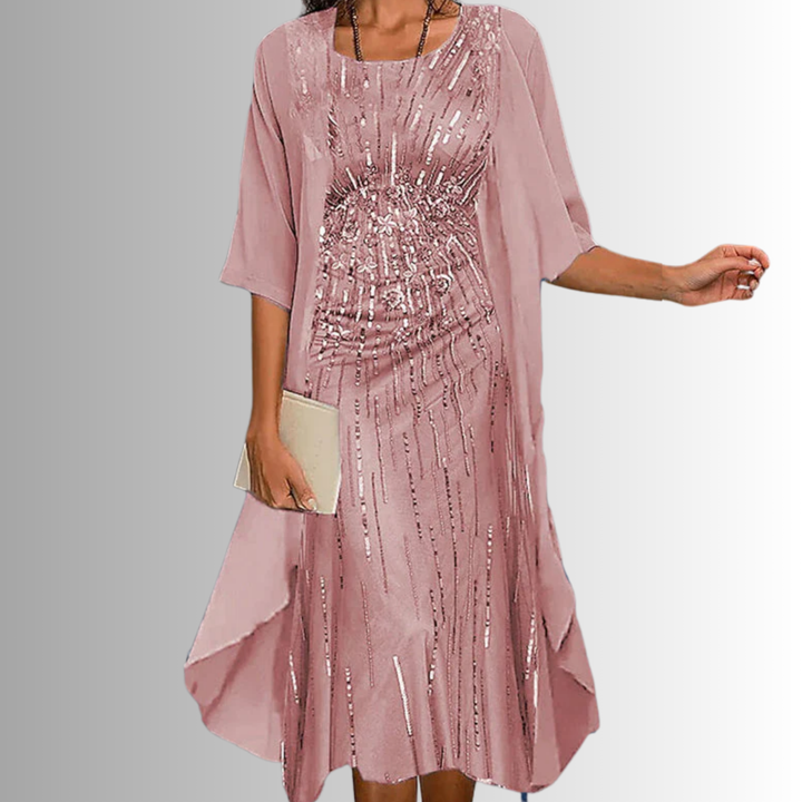 Women’s Floral Midi Dress and Overlay Set Pink