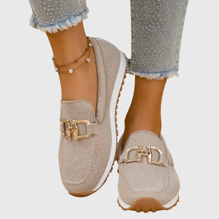 Women’s Mesh Slip-On Loafers with Horsebit Detail Beige