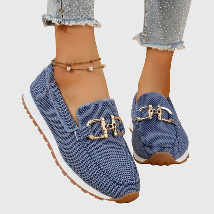 Women’s Mesh Slip-On Loafers with Horsebit Detail Blue