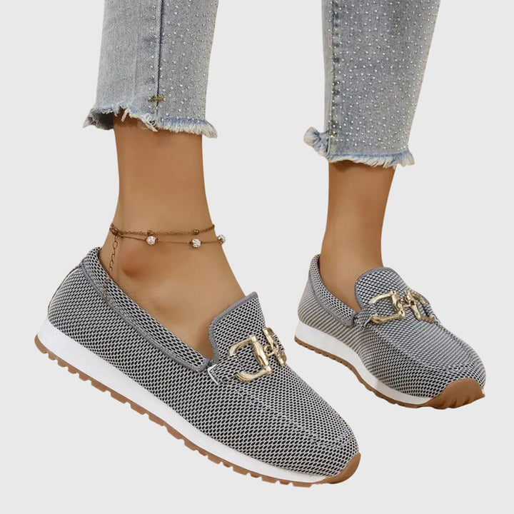 Women’s Mesh Slip-On Loafers with Horsebit Detail Gray