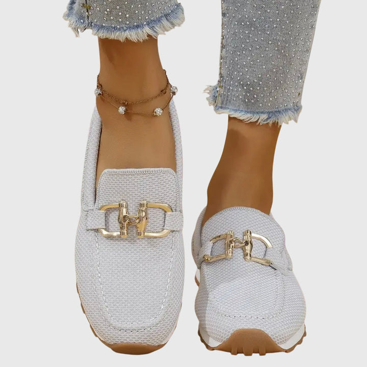Women’s Mesh Slip-On Loafers with Horsebit Detail Light Gray