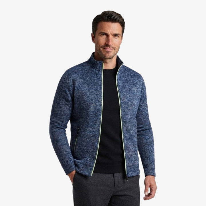 Elegant Slim-Fit Men's Knit Zip Jacket with High Neck & Zip Pockets