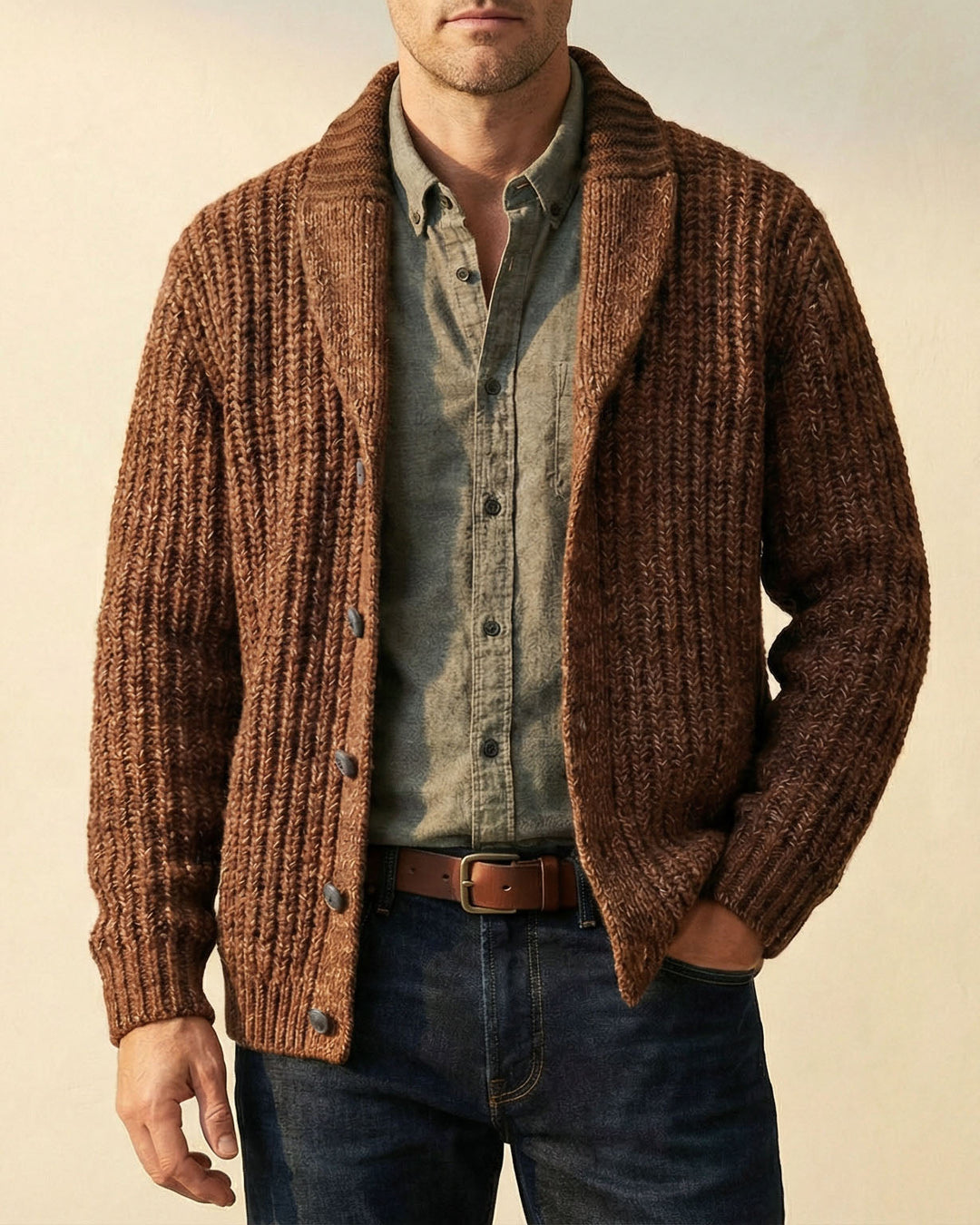 Warm Classic Men's Wool-Blend Cardigan