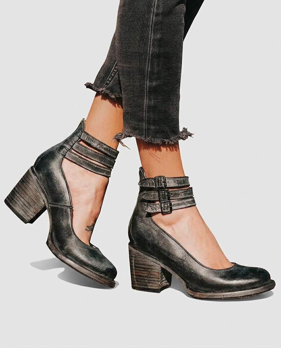Women’s Block-Heel Sandals with Triple-Strap Ankle Cuff - Front [Lystr 6a97f0279d089b0402618c23:front]