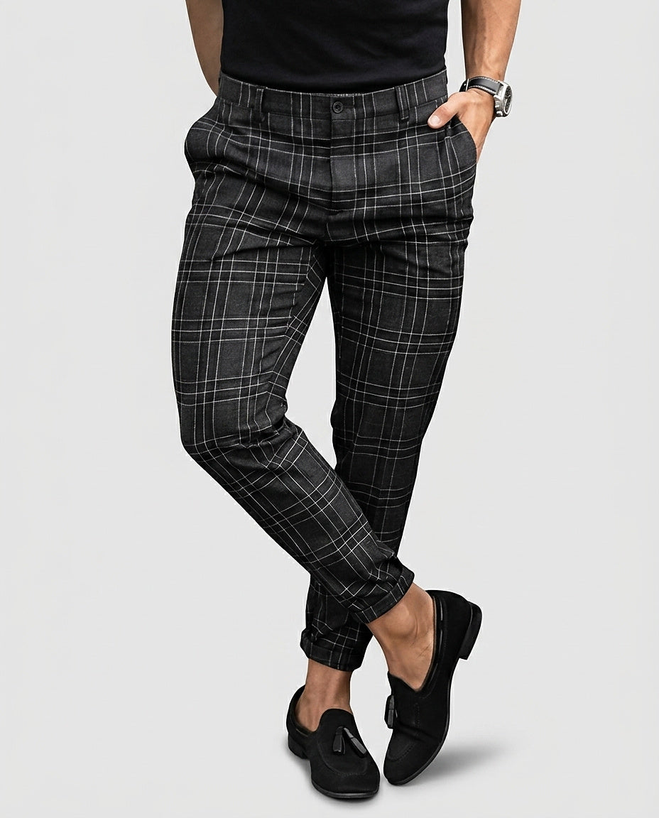 Men's Plaid Slim-Fit Cropped Trousers - Front [Lystr 6a97f0559d089b0402618c33:front]