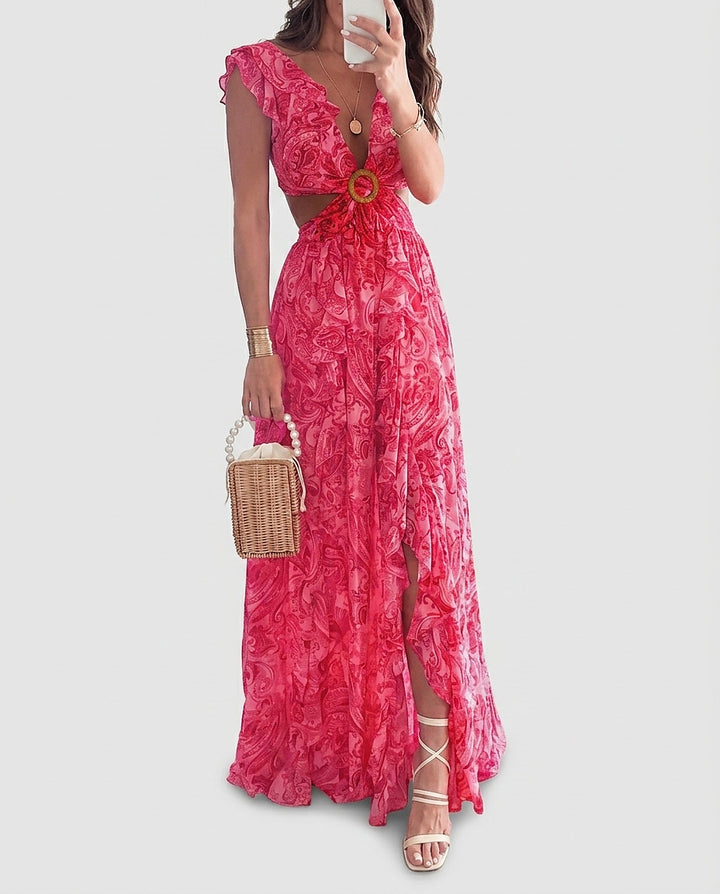 Women's Printed Maxi Dress with Ring Detail - Front [Lystr 6a97f0599d089b0402618c35:front]