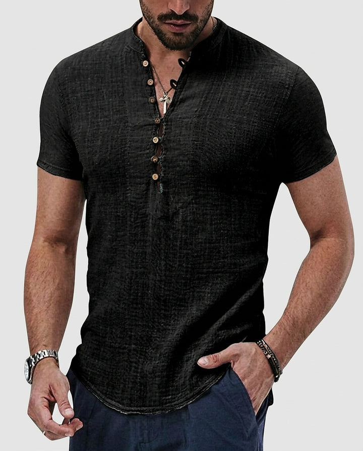 Men’s Short-Sleeve Shirt with Button Placket - Front [Lystr 6a97f05e9d089b0402618c37:front]