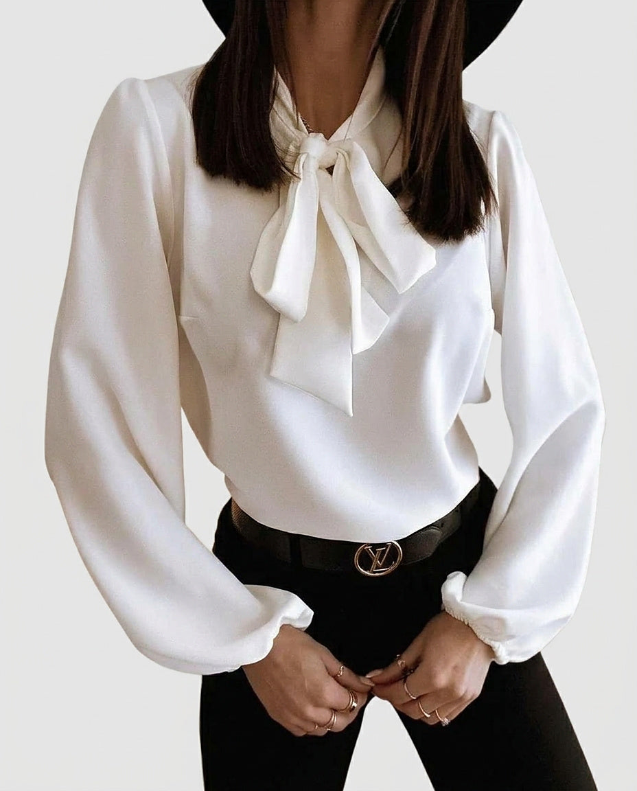 Women’s Long-Sleeve Blouse with Bow Detail - Front [Lystr 6a97f06e9d089b0402618c3d:front]
