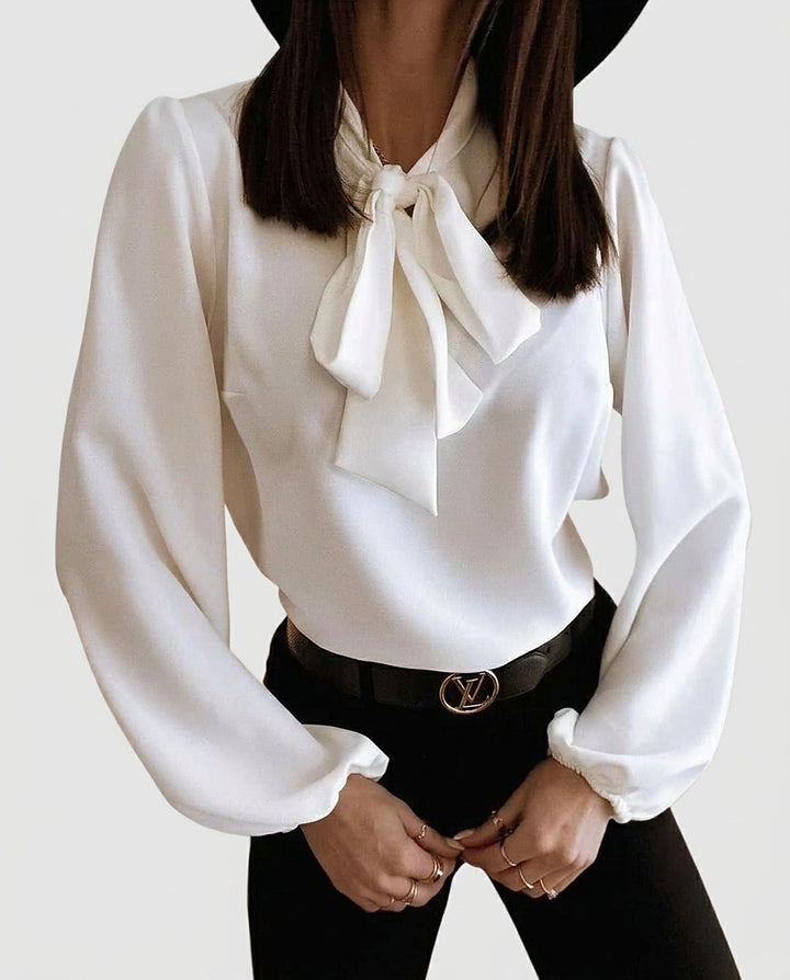 Women’s Long-Sleeve Blouse with Bow Detail - Front [Lystr 6a97f06e9d089b0402618c3d:front]