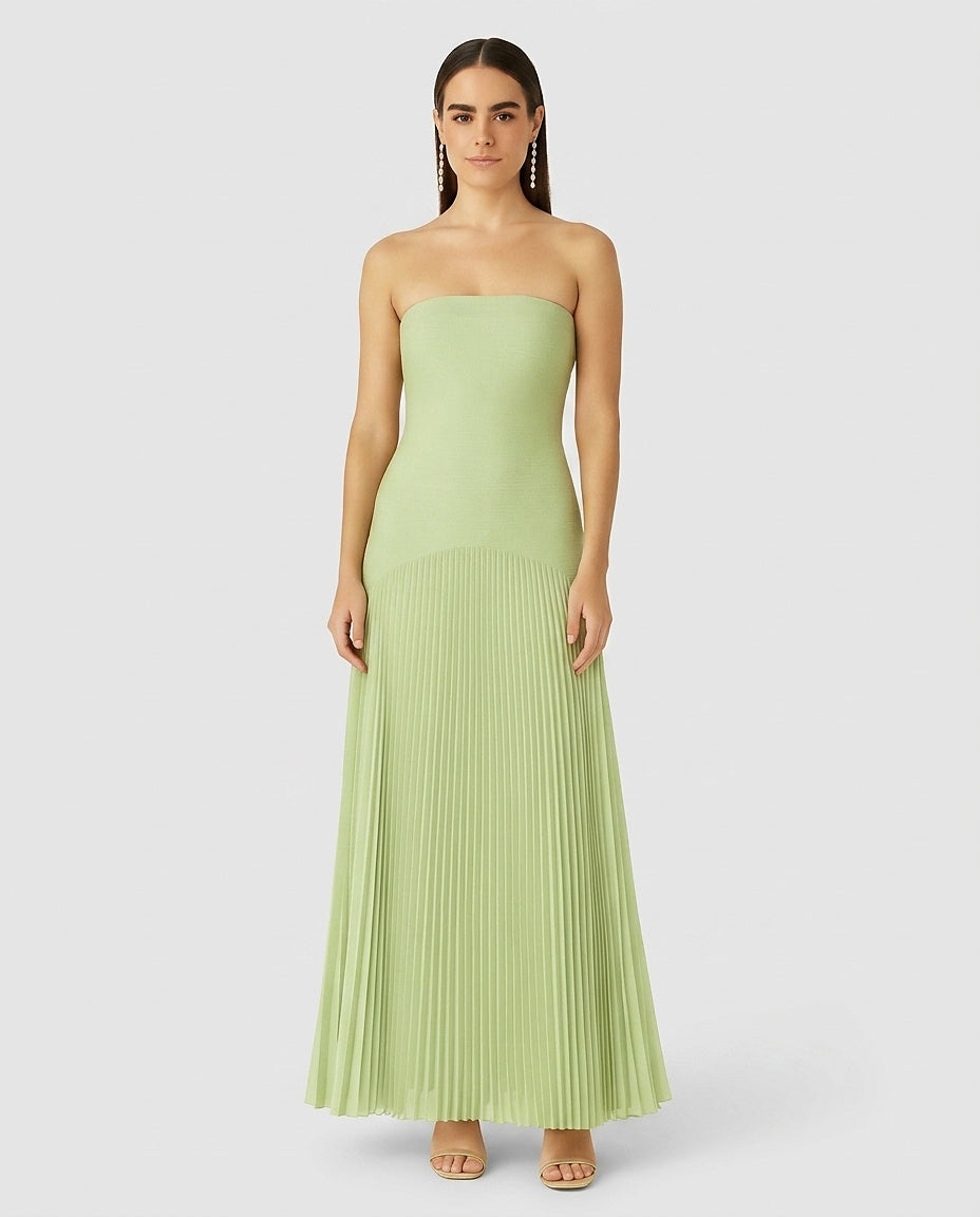 Women’s Strapless Maxi Dress with Pleated Skirt - Front [Lystr 6a97f8cd3ac28cbfe0df01d8:front]