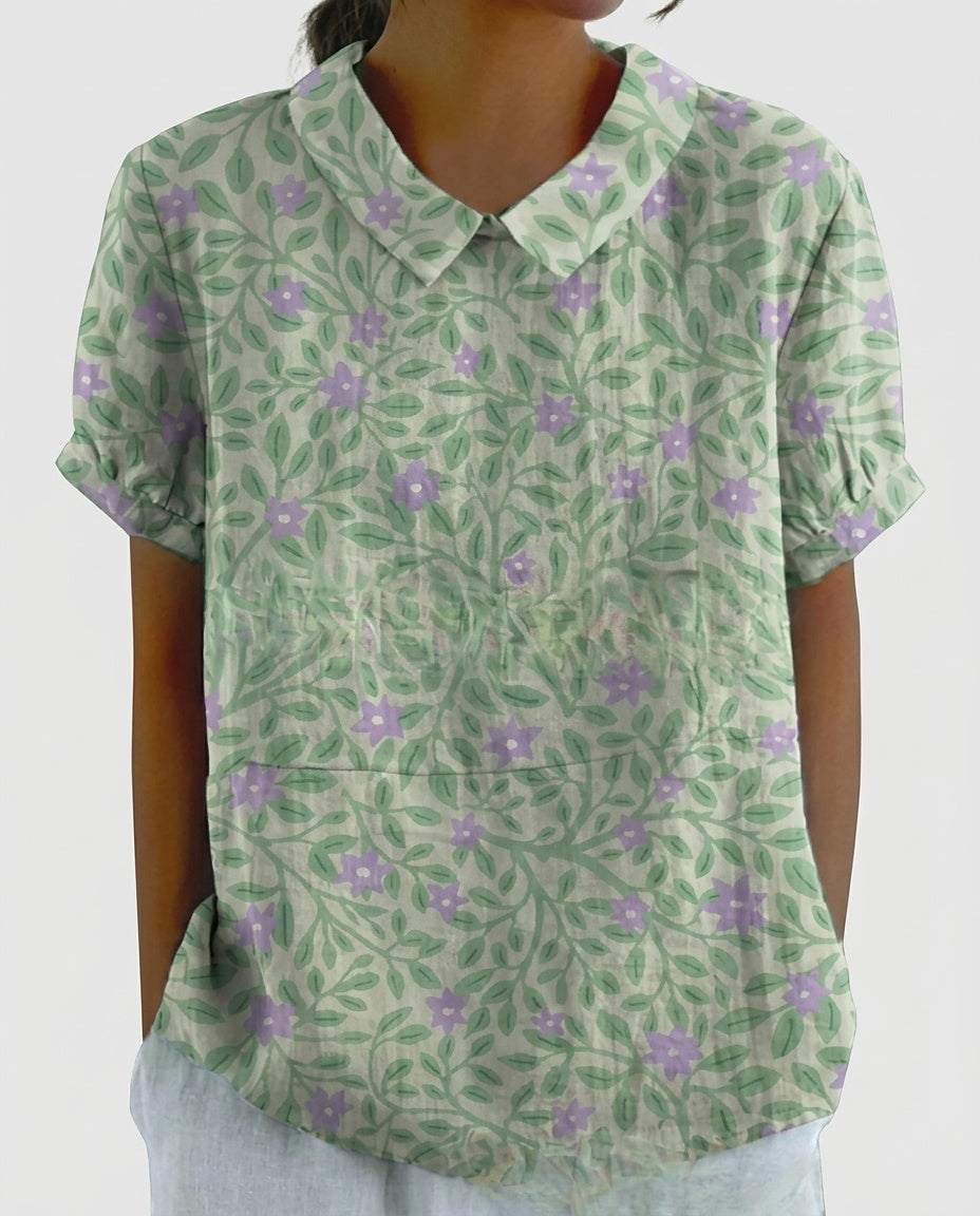 Women’s Short-Sleeve Floral Blouse - Front [Lystr 6a97f8e03ac28cbfe0df01e0:front]