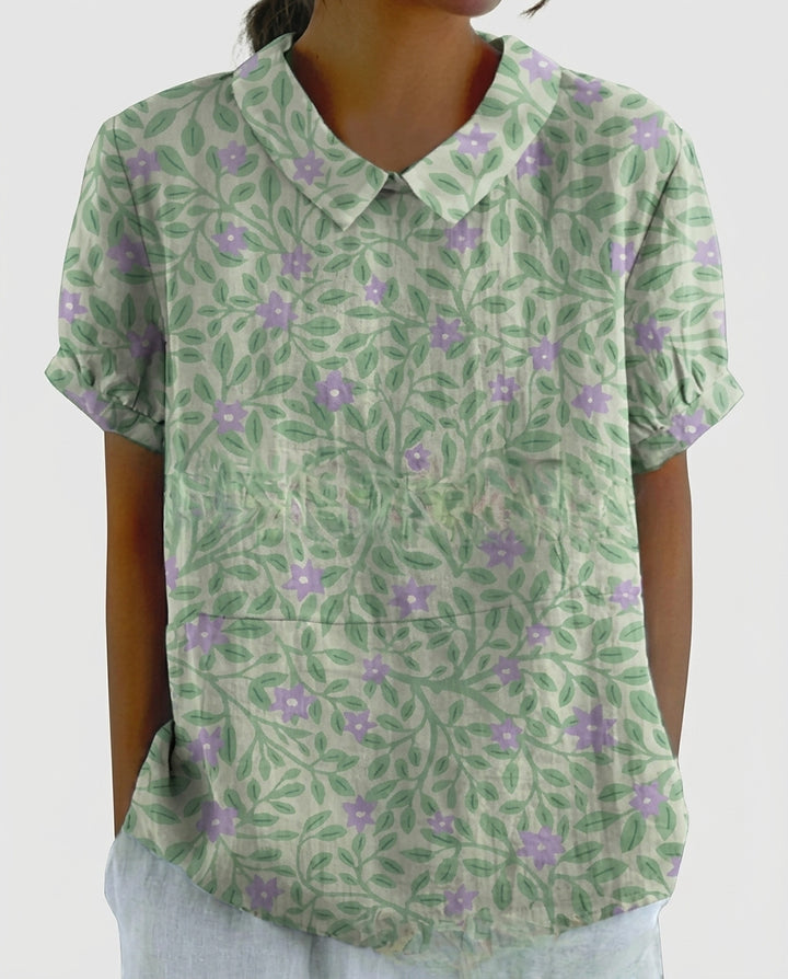 Women’s Short-Sleeve Floral Blouse - Front [Lystr 6a97f8e03ac28cbfe0df01e0:front]