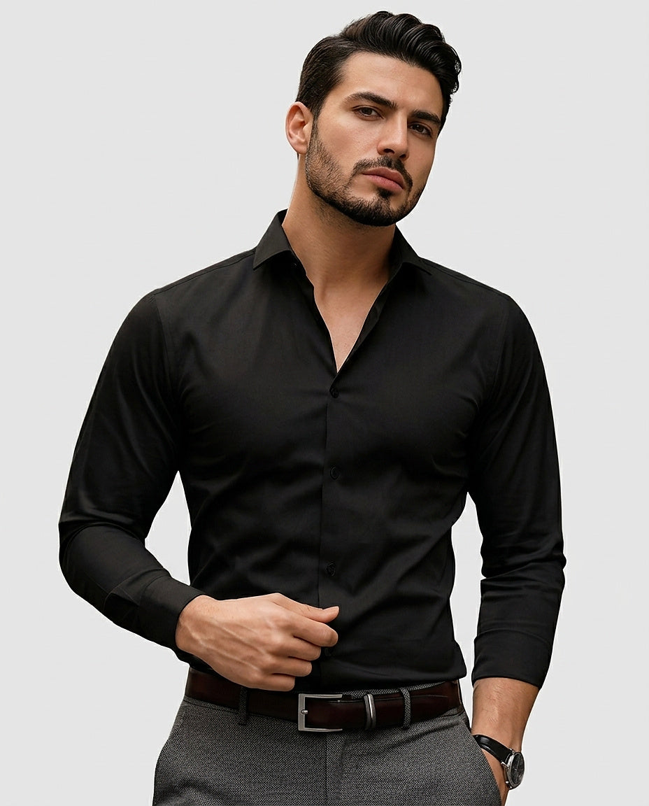 Men’s Slim-Fit Long-Sleeve Shirt with Collar - Front [Lystr 6a97f9003ac28cbfe0df01ea:front]