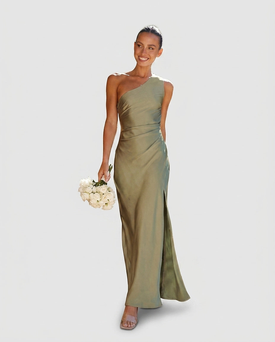 Women’s One-Shoulder Maxi Dresswith Side Slit - Front [Lystr 6a97f90c3ac28cbfe0df01ee:front]