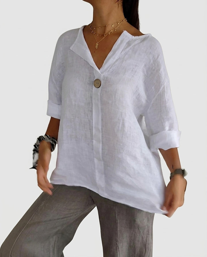 Women’s Deep V-Neck Blouse with Button Detail - Front [Lystr 6a97f92d3ac28cbfe0df01fa:front]