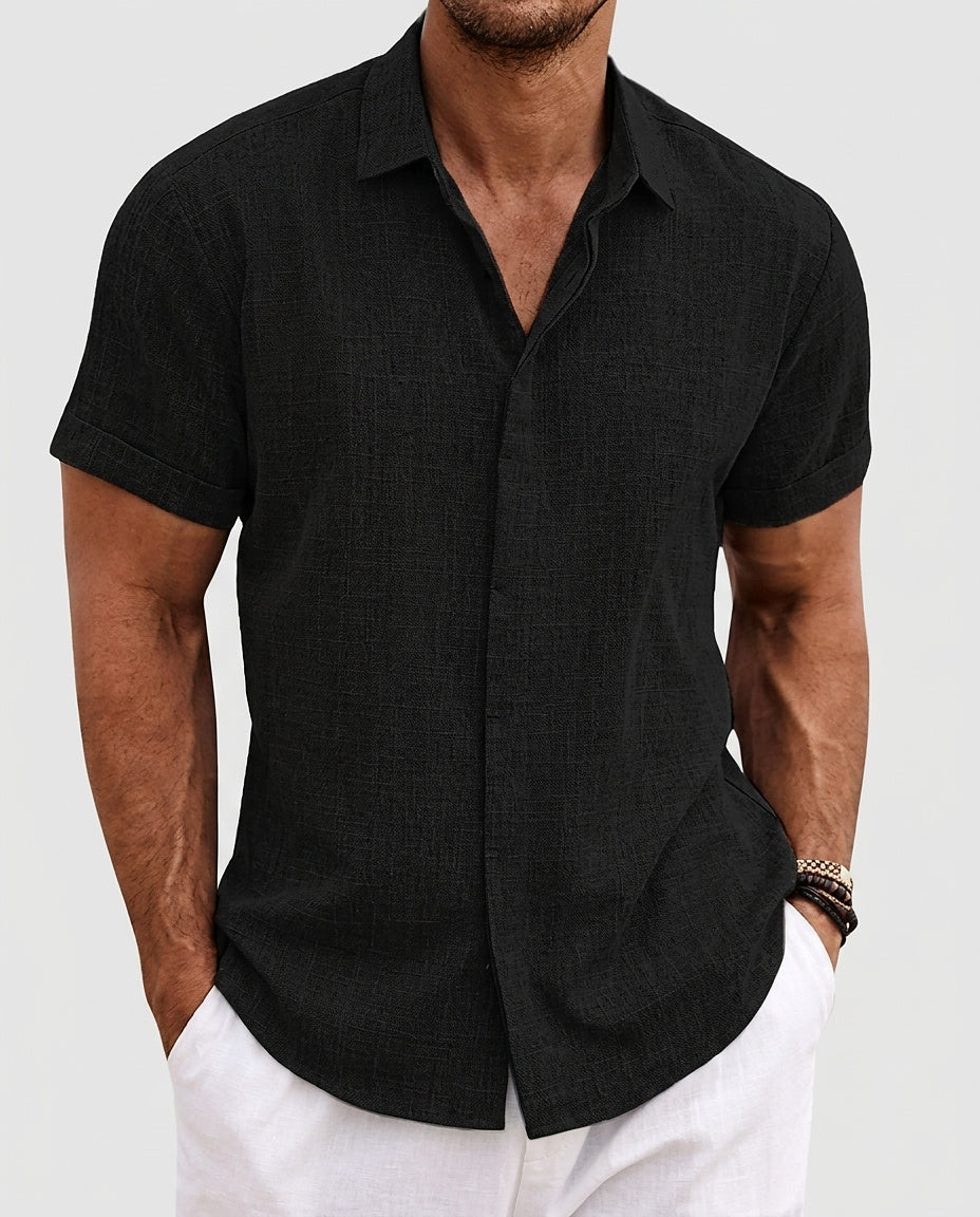 Men’s Short-Sleeve Button-Down Shirt - Front [Lystr 6a97f9343ac28cbfe0df01fc:front]