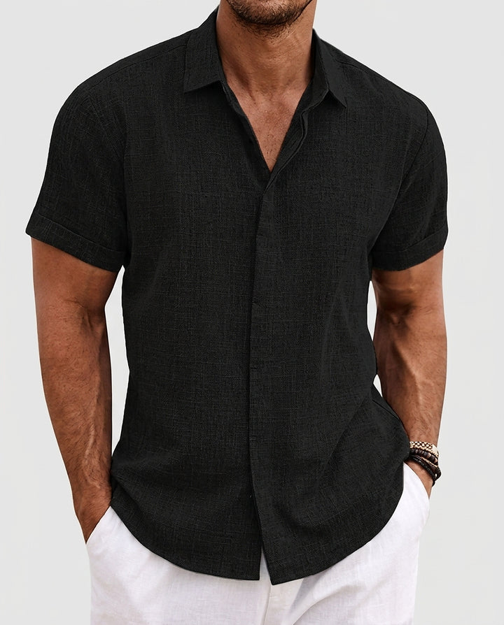 Men’s Short-Sleeve Button-Down Shirt - Front [Lystr 6a97f9343ac28cbfe0df01fc:front]