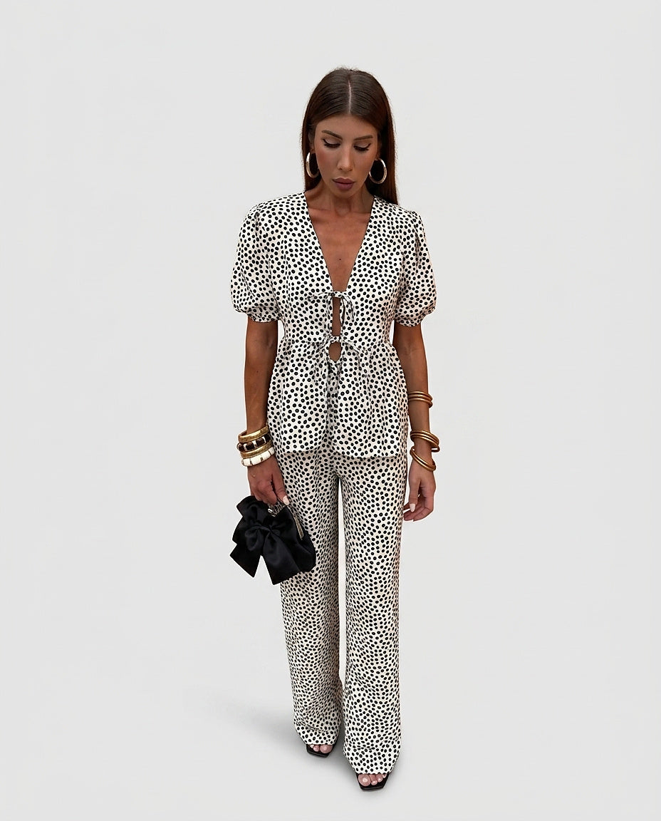 Women's Printed Two-Piece Set with Tie-Blouse - Front [Lystr 6a9804543ac28cbfe0df021f:front]