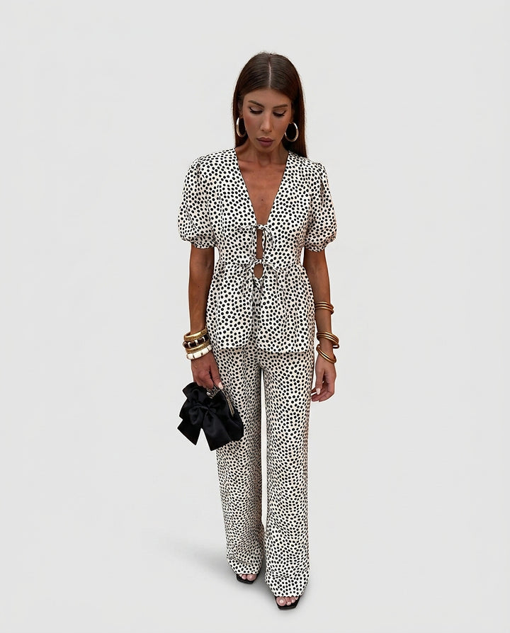 Women's Printed Two-Piece Set with Tie-Blouse - Front [Lystr 6a9804543ac28cbfe0df021f:front]
