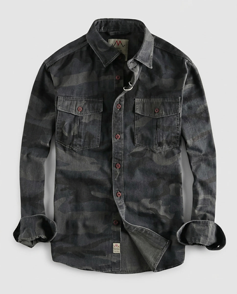 Men’s Camouflage Long-Sleeve Button-Down Shirt - Front [Lystr 6a9804543ac28cbfe0df0220:front]