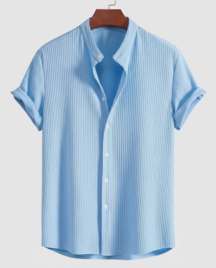 Men’s Short-Sleeve Band Collar Shirt - Front [Lystr 6a9804573ac28cbfe0df0222:front]