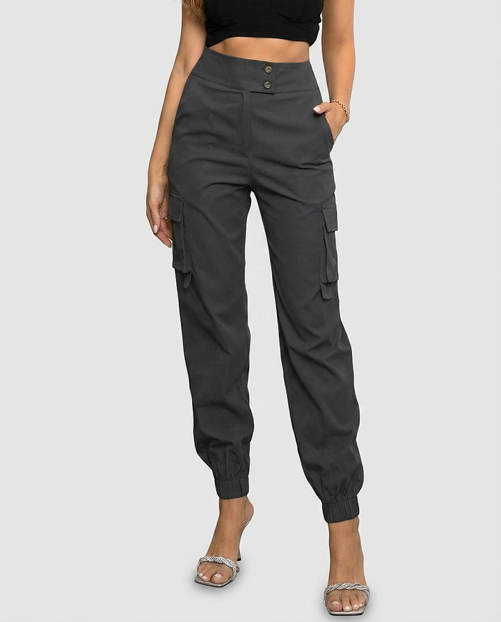 Women's High-Waisted Cargo Jogger Pants with Cinched Cuffs - Front [Lystr 6a9804673ac28cbfe0df0226:front]