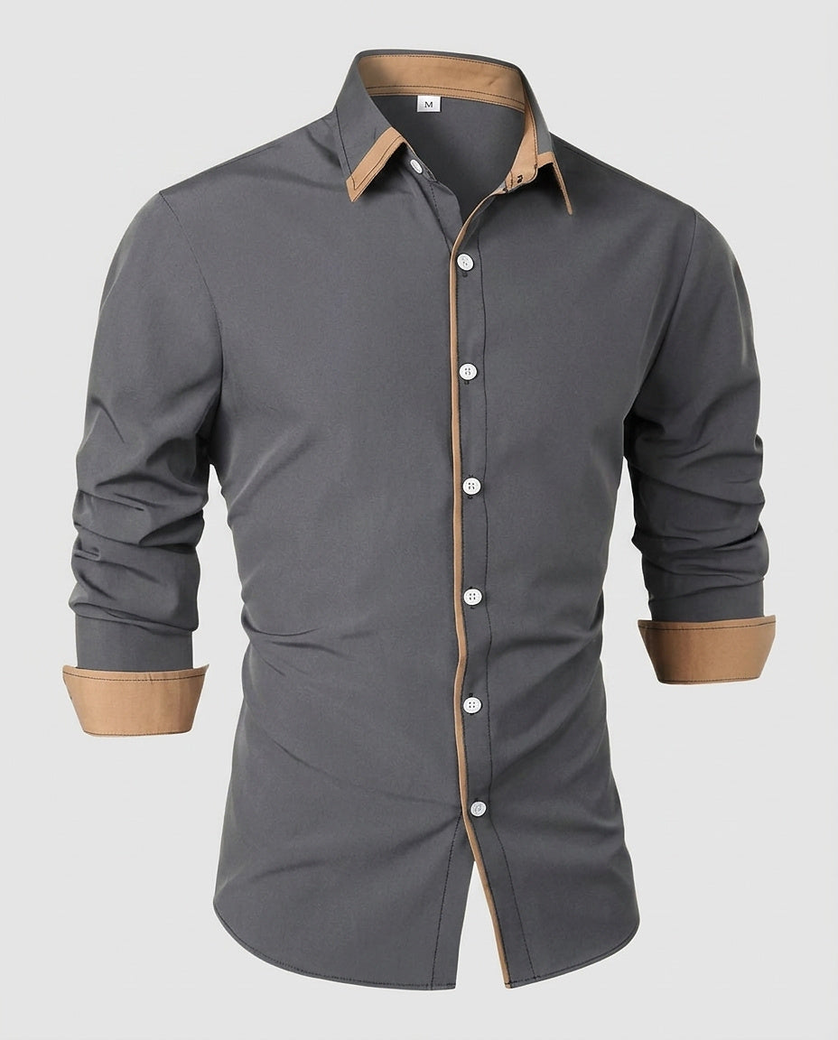 Men’s Two-Tone Button-Down Shirt - Front [Lystr 6a9804aa3ac28cbfe0df0246:front]