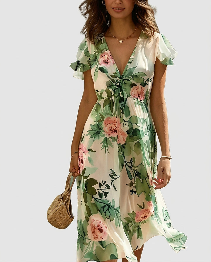 Women's Floral Print Midi Dress - Front [Lystr 6a9804bb3ac28cbfe0df024a:front]