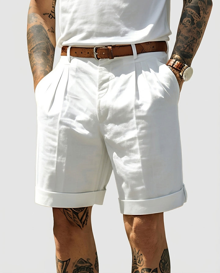 Men’s Pleated Shorts with Turned-Up Hem - Front [Lystr 6a981be242ca77f14a5b8ca1:front]