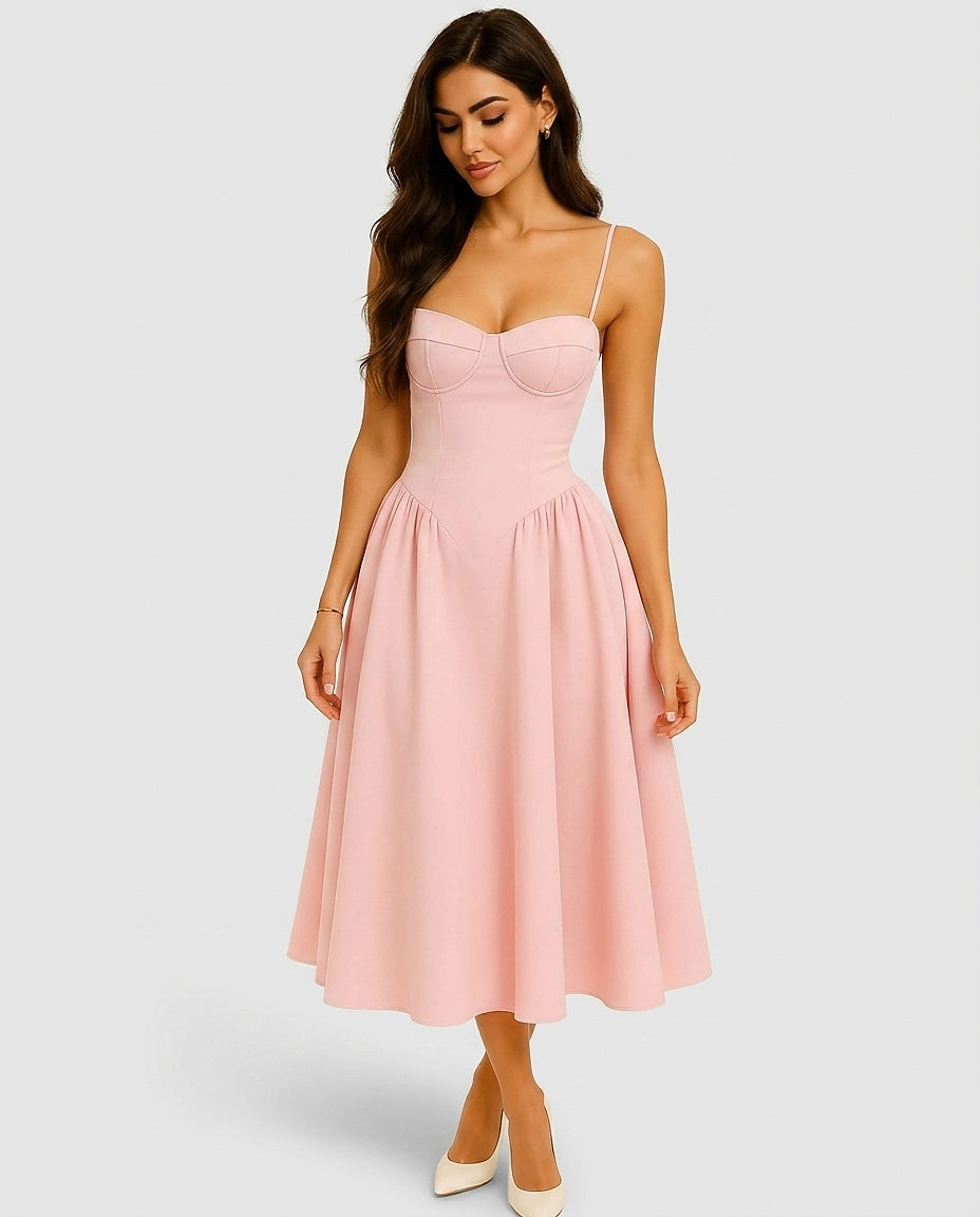 Women’s Corset-Style Midi Dress - Front [Lystr 6a981c5b42ca77f14a5b8cad:front]