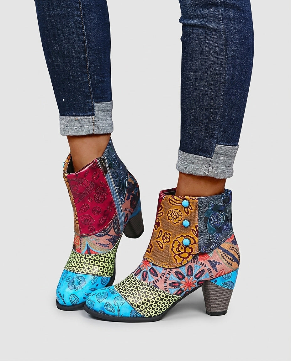 Women's Patchwork Ankle Boots - Front [Lystr 6a981d33b4e4dd3bf3871c07:front]